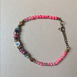 Pink Beaded Evil Eye Bracelet - Women Jewelry